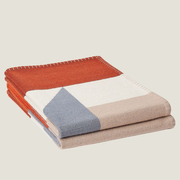 HM Drapeau Blanket Terracotta and Grey Wool Cashmere