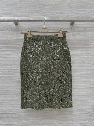 Gucci Knitted Skirt Green Gray Wool