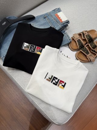Fendi Embroidered Beaded T-shirt Black White Cotton