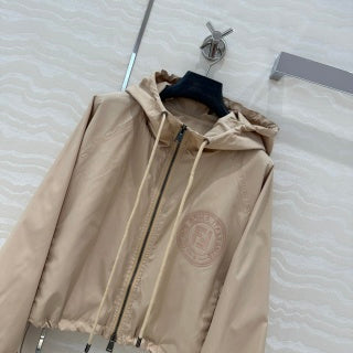Fendi Hooded Jacket Set Beige Silk Fabric