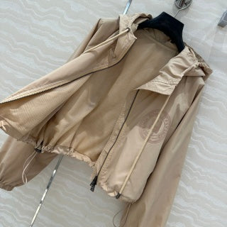 Fendi Hooded Jacket Set Beige Silk Fabric