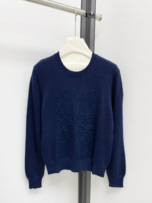 Loewe 2025 Logo Embroidered Round Neck long-sleeved Shirt Wool 303873