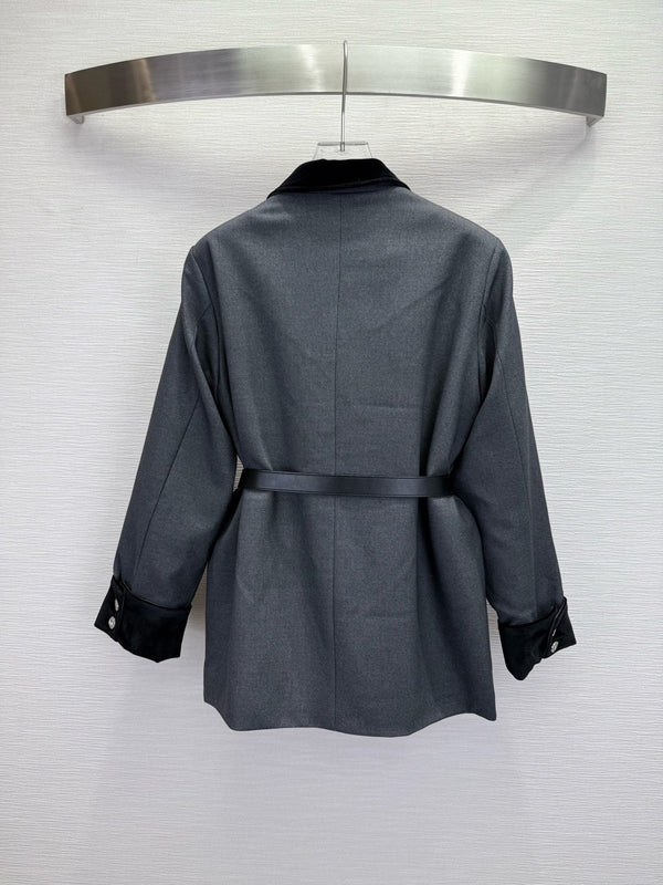 Prada 2025 Jacket With Belt Black and Gray Cotton Wool