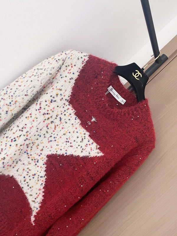 Dior 2025 Star Sweater Red and Blue Wool