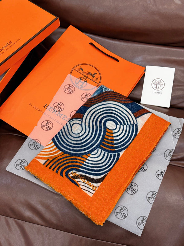HM 25s Scarf 140cm Orange Black Cashmere 976203