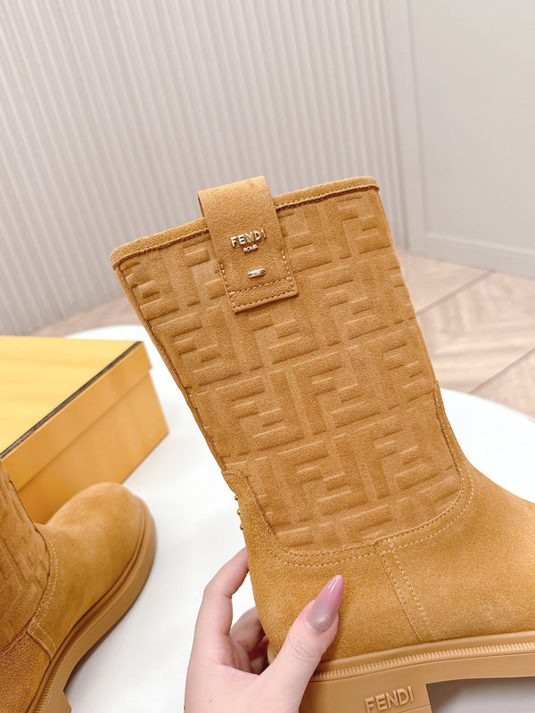 Fendi 25 Short Boots Caramel Yellow Suede 500936