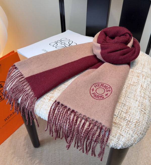 HM Scarf 190 CM Red Beige Wool 969499
