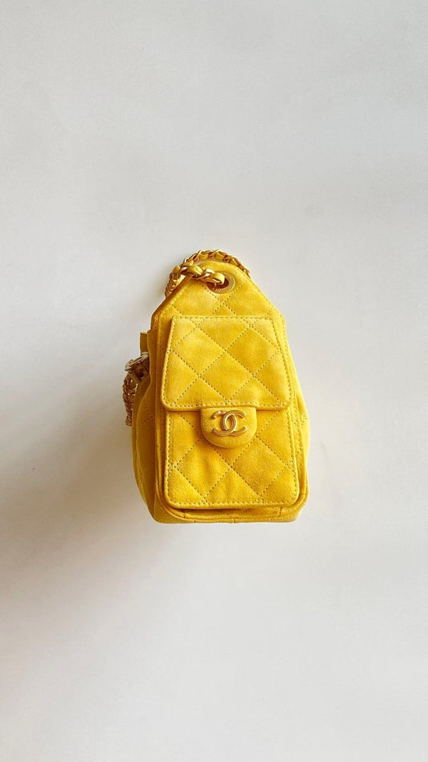 Chanel 25 Hobo Bag Yellow Gold Suede