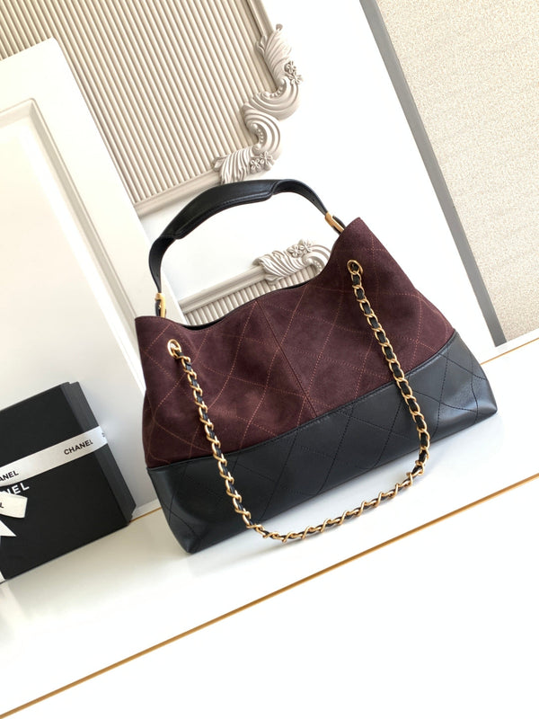 Chanel 2026 Shopping Bag 36cm Burgundy Black Suede Calfskin 348236