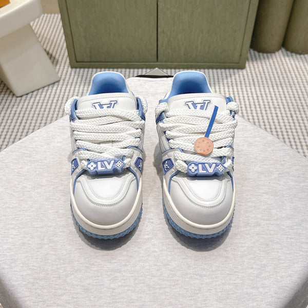 LV Trainer Maxi Sneakers White and Blue Calfskin Mesh 515200