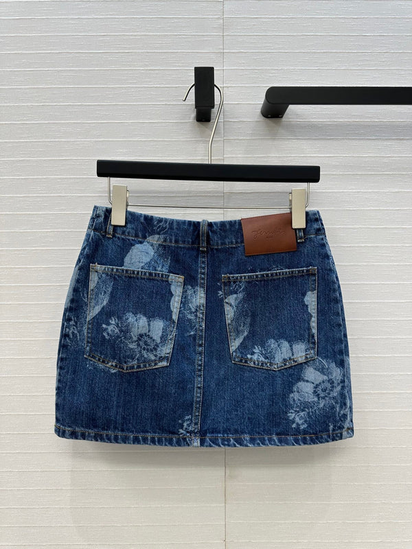 Fendi Flower Denim Skirt Blue Cotton