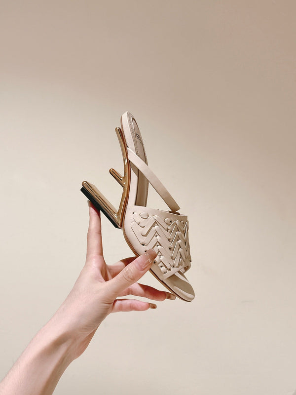 FENDI FIRST HIGH-HEELED SANDALS 85 MM IN BEIGE LAMBSKIN GOLD HARDWARE