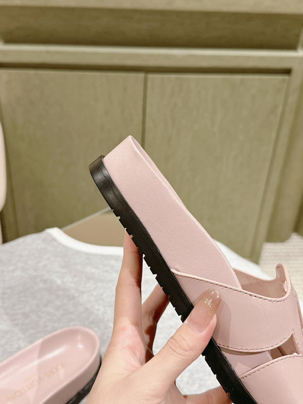 lv sandal isola flat mule light pink calfskin