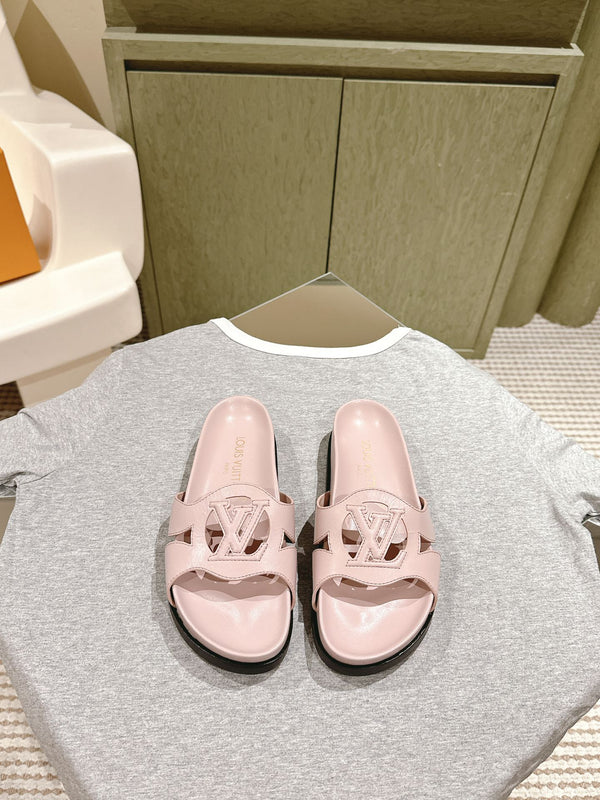 lv sandal isola flat mule light pink calfskin