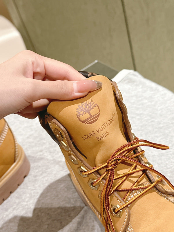 LV x Timberland 6in Ankle Boot 50mm Light Brown Suede & Monogram Canvas 450428