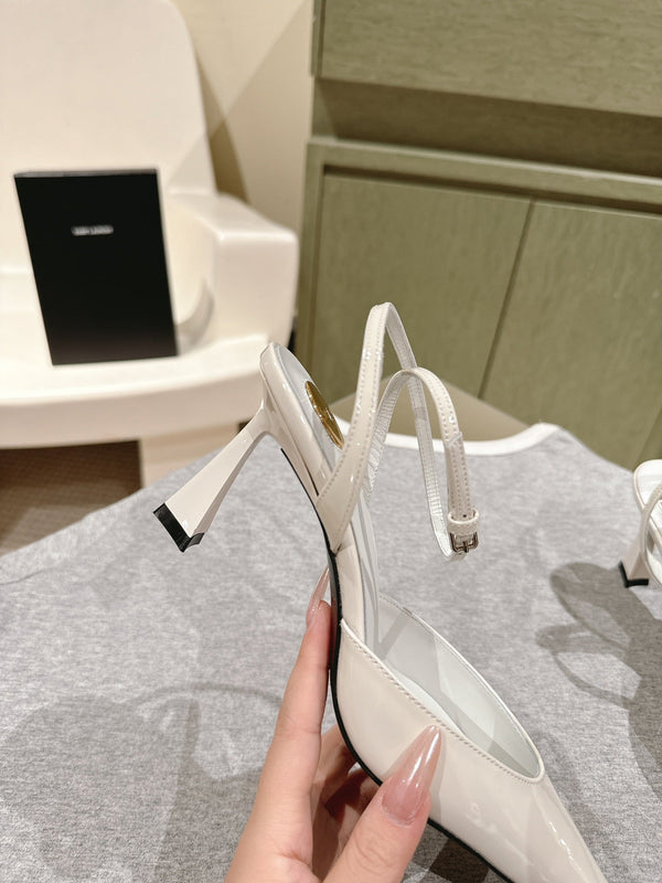 AIMÉE HIGH 8 CM SLINGBACK PUMPS IN WHITE PATENT CALFSKIN