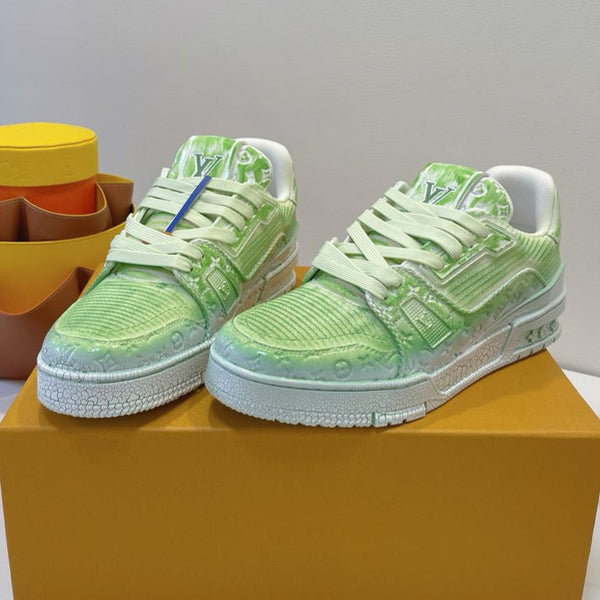 LV TRAINER MAXI SNEAKER IN GREEN PASTEL EMBOSSED CALFSKIN