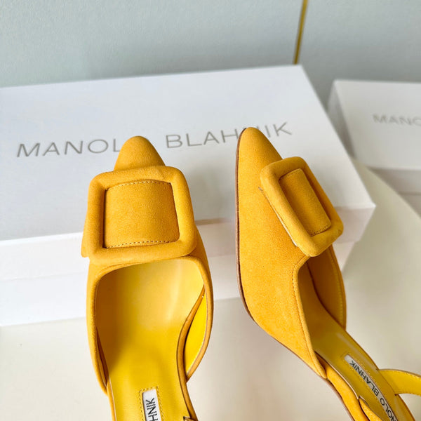 Manolo Slingback 7cm Yellow Suede Leather Bottom 451203