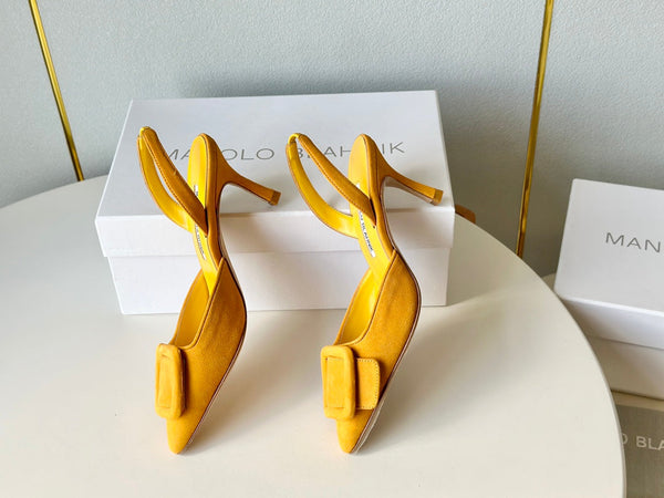 Manolo Slingback 7cm Yellow Suede Leather Bottom 451203