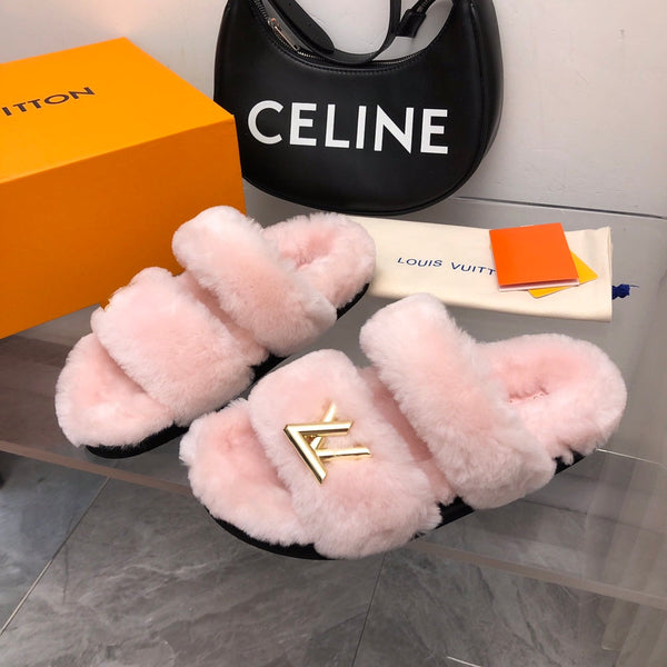 LV Sunset Comfort Flat Mule Pastel Pink Fleece