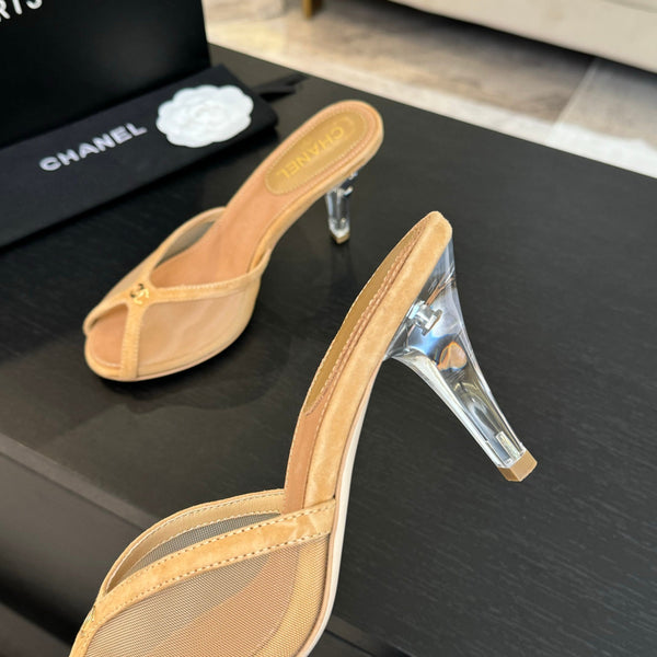 CC 26s Sandal 7cm Beige Mesh Suede 700604