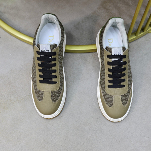 CD HOMME SNEAKERS OLIVE CALFSKIN AND JACQUARD
