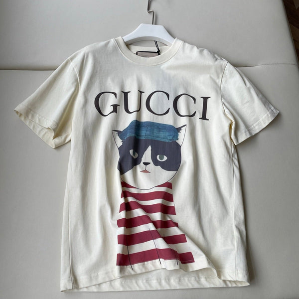 Gucci 25 Cat T-shirt Ivory Red Cotton