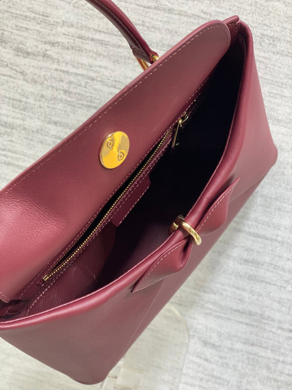 Dior 2025 Bow Bag 28cm Burgundy Leather 272517