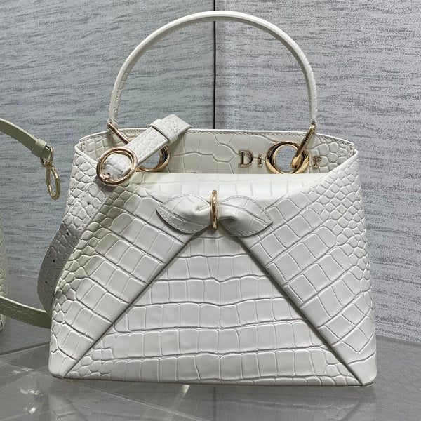 Dior 2025 Crocodile Pattern Bag 28cm White Leather 272525