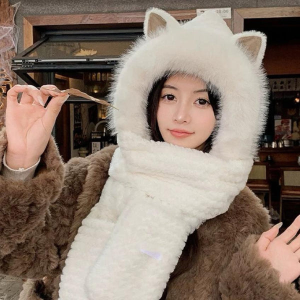 BEANIE HAT IN WHITE WOOL AND LAMB FUR 435076