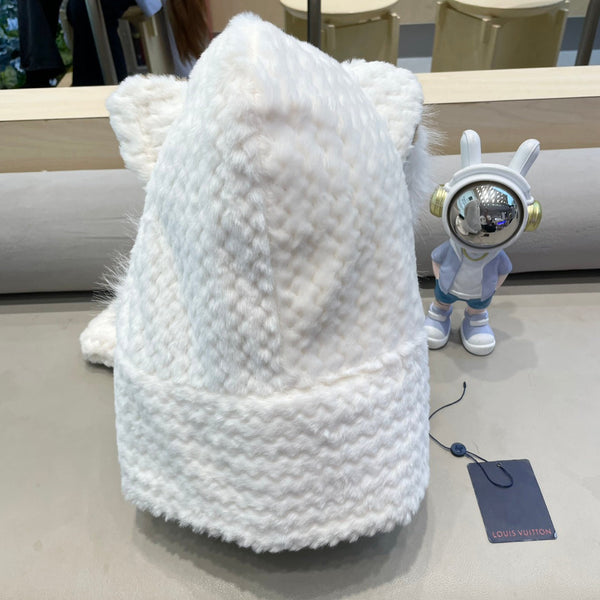 BEANIE HAT IN WHITE WOOL AND LAMB FUR 435076
