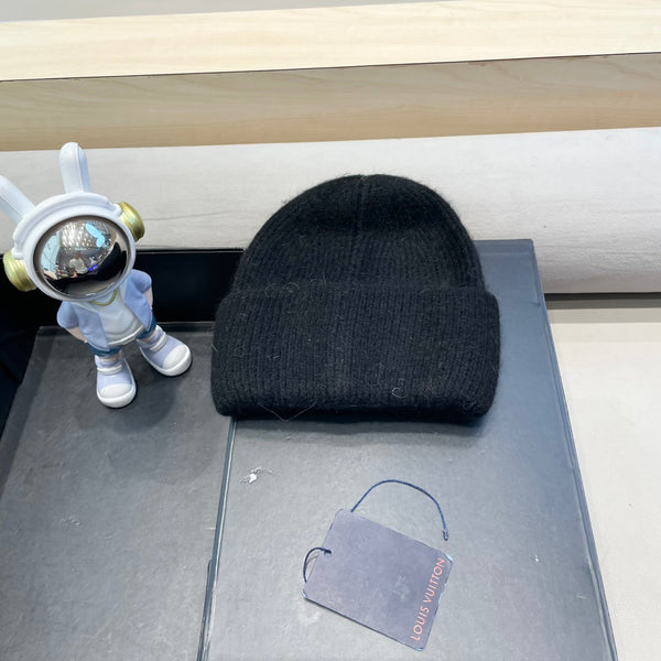 BEANIE HAT IN BLACK WOOL AND RABBIT FUR 433473