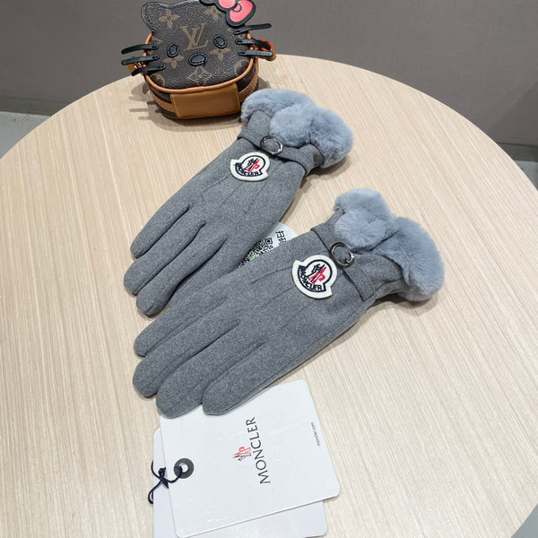 GLOVES IN COOL GRAY WOOL WITH RABBIT FUR 439080