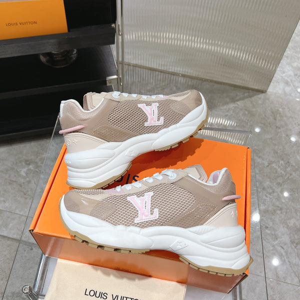 LV Run 55 Sneaker 50mm Brown Pink Polyester Mesh Fabric