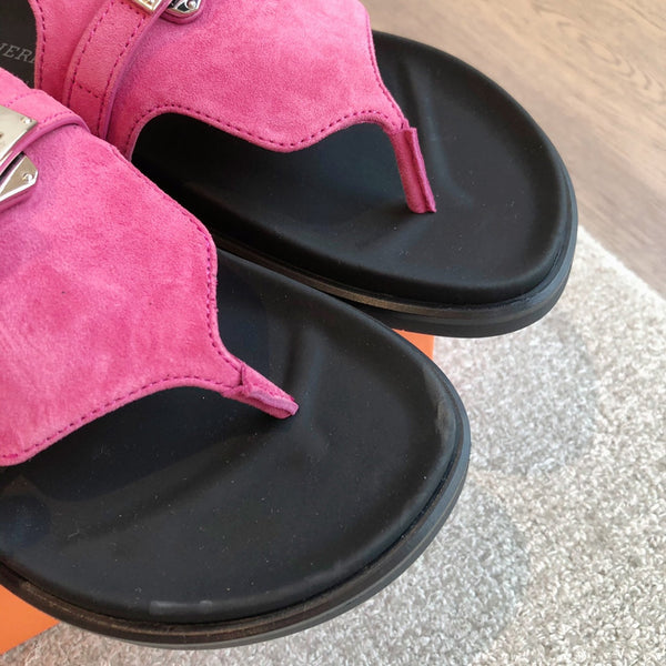 Empire Sandal Black Lambskin Hot Pink Suede Goatskin
