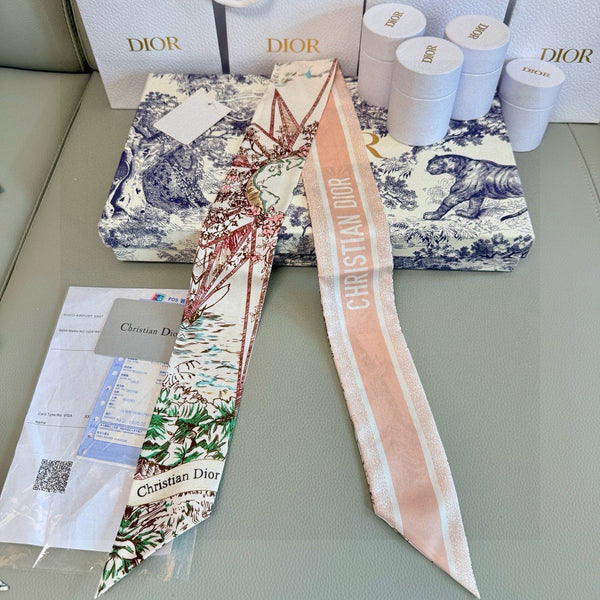 CD Twilly Mini Scarf 105cm Light Pink Colorful Mulberry Silk 945717