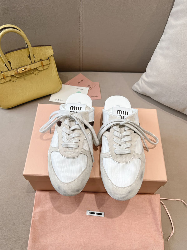 Miu x NB 530 SL Mules White Grey Mesh Suede 642506
