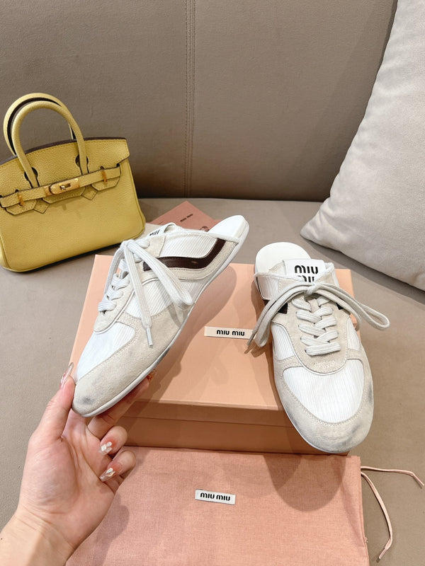 Miu x NB 530 SL Mules White Grey Mesh Suede 642506