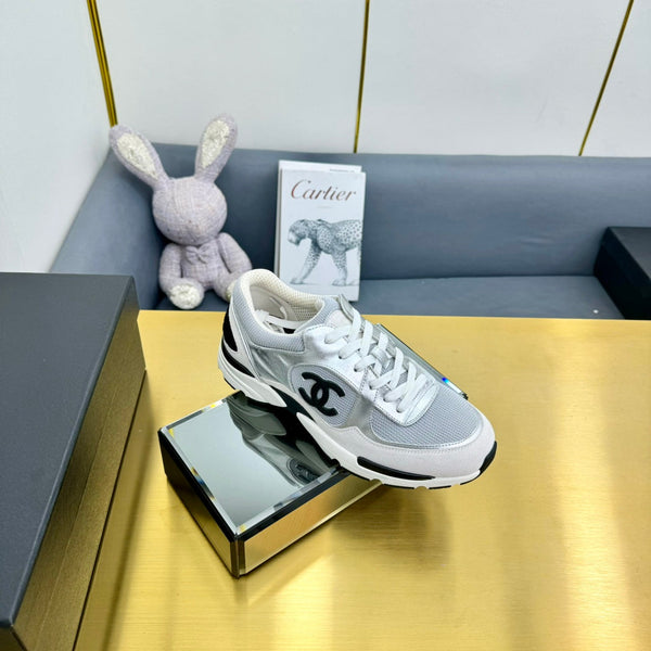 cc womens sneaker in grey wool tweed silver calfskin and beige suede calfskin 137575