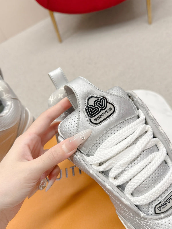 LV Skate Sneakers Silver Metallic and Perforated Calf Leather 528548