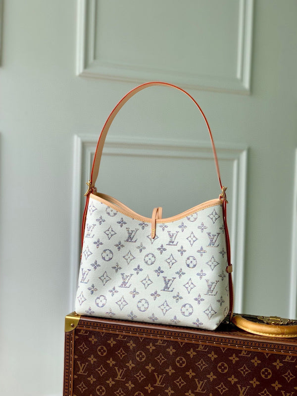 Lv CarryAll 29 Beige Leather White Monogram jacquard fabric