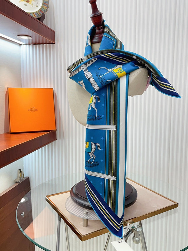 Couvertures Et Tenues De Jour Double Face Scarf 90 CM In Blue Mix Black Colorful Silk 190031