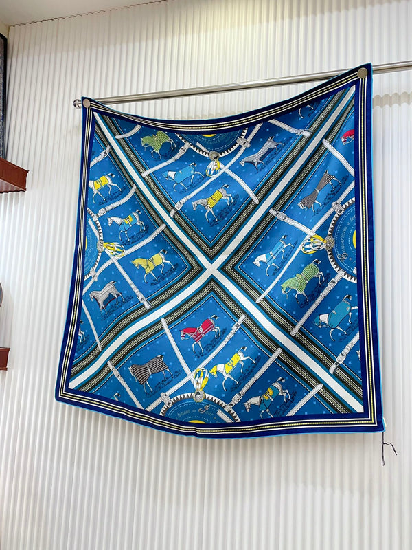 Couvertures Et Tenues De Jour Double Face Scarf 90 CM In Blue Mix Black Colorful Silk 190031