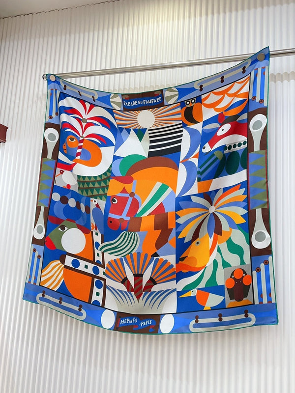 Parade en Fanfare Scarf 90 CM In Colorful Silk Twill 193838