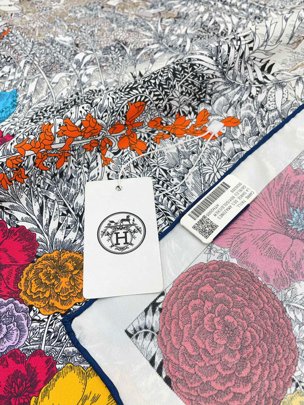Retour A La Nature Shawl 90 CM In Grey Colorful Silk Twill 198583
