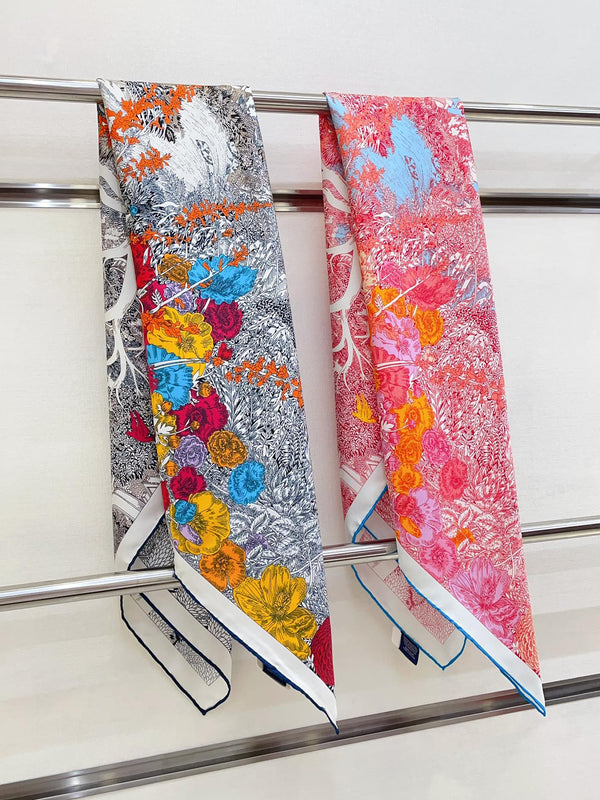 Retour A La Nature Shawl 90 CM In Pink Colorful Silk Twill 198584