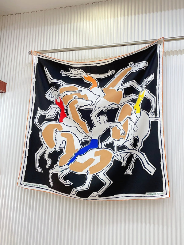 Choregraphie Equestre Scarf 90 CM In Black Colorful Silk Twill 228978