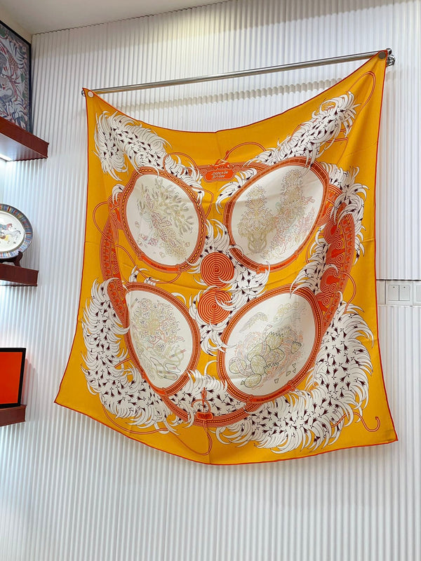 Legende Brodee Scarf 140 CM In Orange Colorful Cashmere And Silk 235415