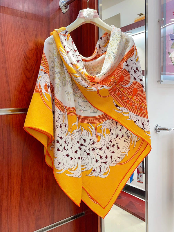 Legende Brodee Scarf 140 CM In Orange Colorful Cashmere And Silk 235415