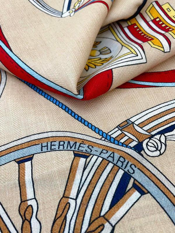 Stately Wheels Scarf 135 CM In Beige Colorful Cashmere And Silk 327468